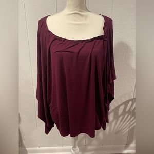 Curvy Sense 2X Off Shoulder Short Sleeve Shirt maroon